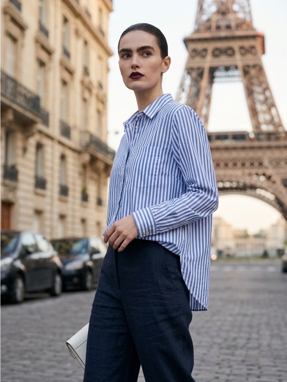 H&M Blue and White Vertical Stripe Button-Down Shirt